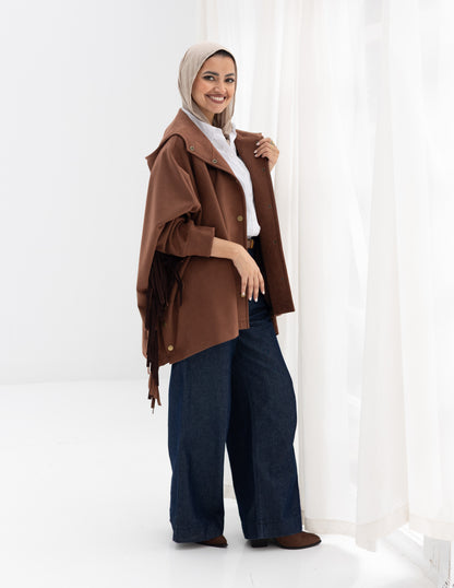 Suede Jacket With Fringes In Brown