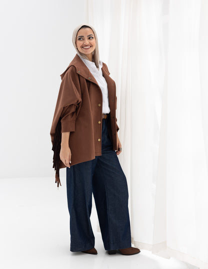 Suede Jacket With Fringes In Brown