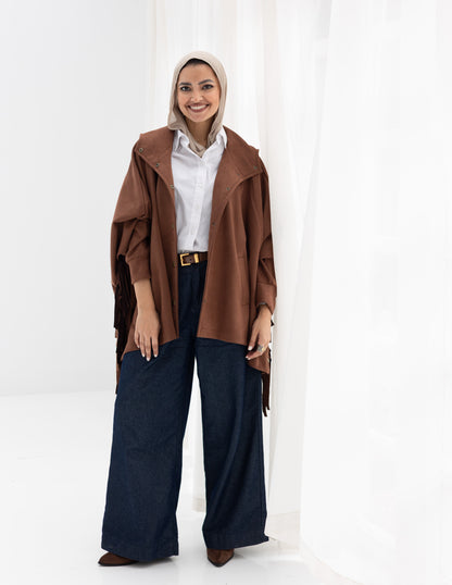 Suede Jacket With Fringes In Brown