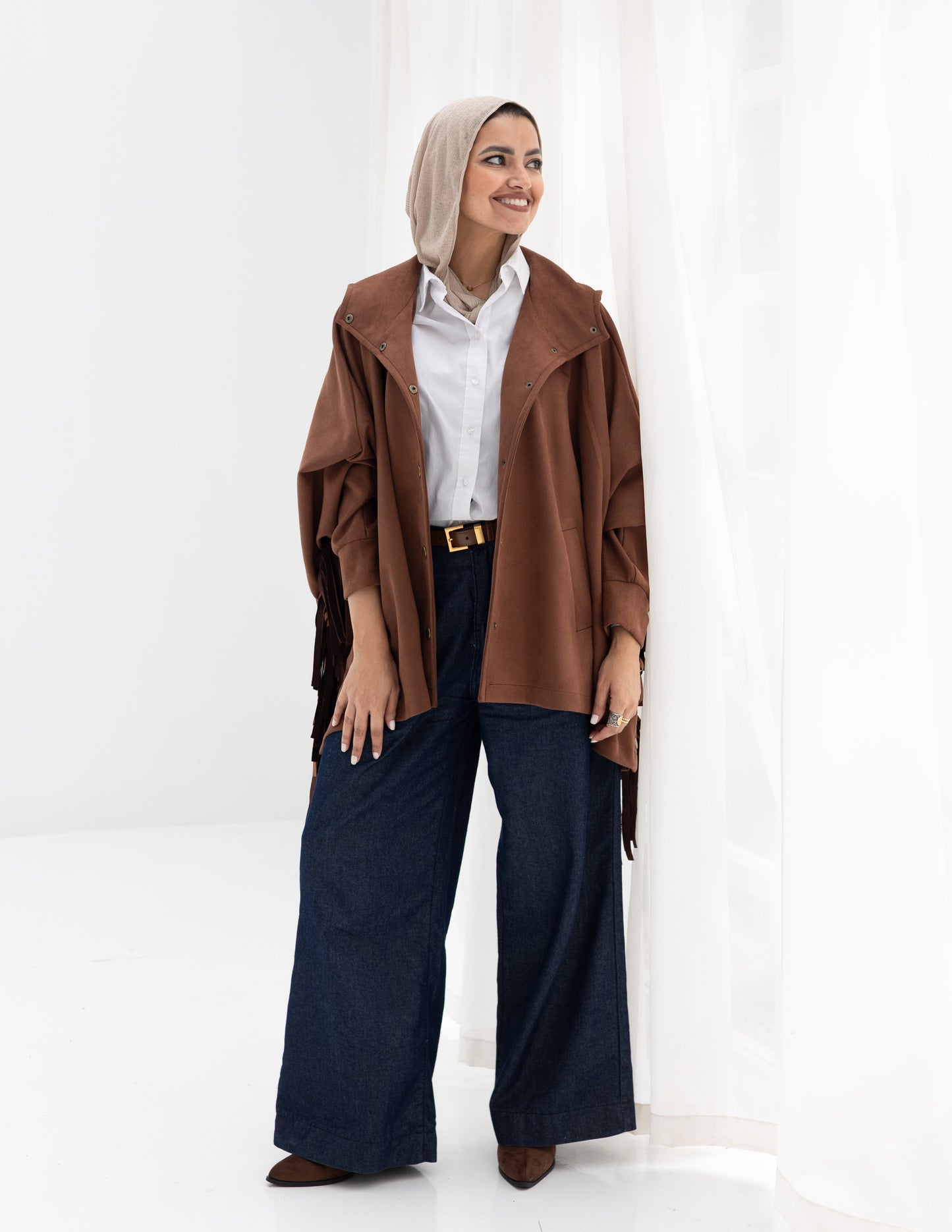 Suede Jacket With Fringes In Brown