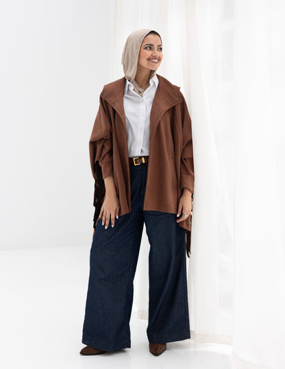 Suede Jacket With Fringes In Brown