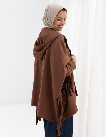 Suede Jacket With Fringes In Brown