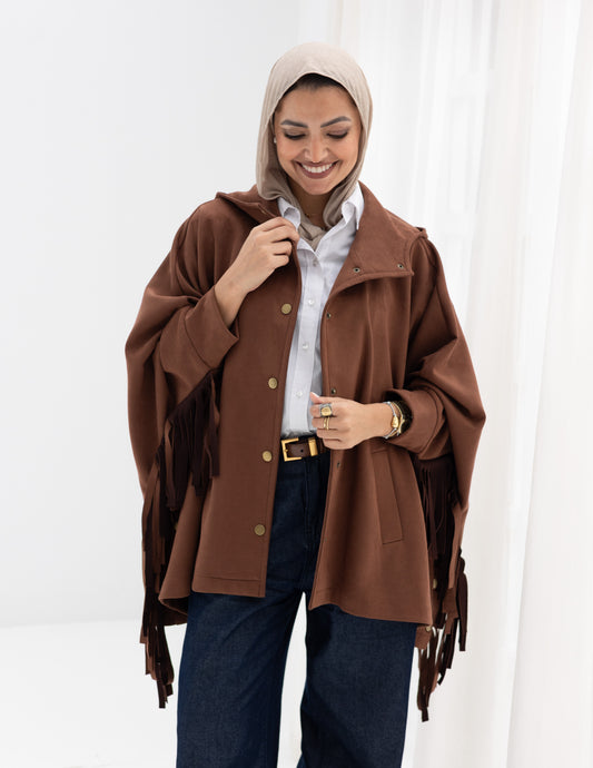 Suede Jacket With Fringes In Brown