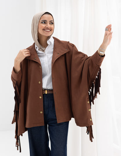 Suede Jacket With Fringes In Brown