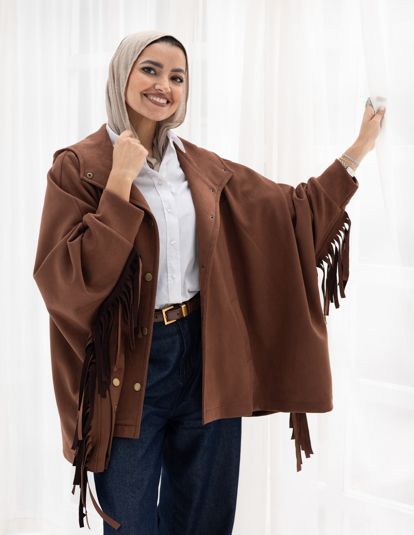 Suede Jacket With Fringes In Brown