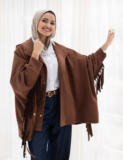 Suede Jacket With Fringes In Brown