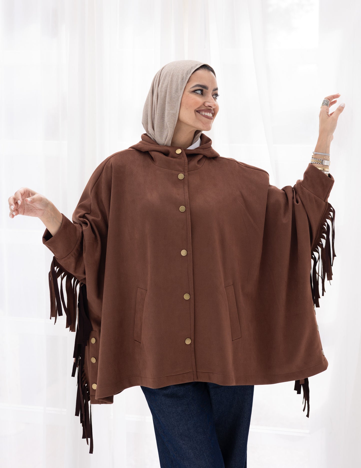 Suede Jacket With Fringes In Brown