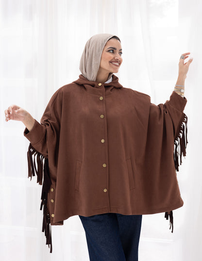 Suede Jacket With Fringes In Brown