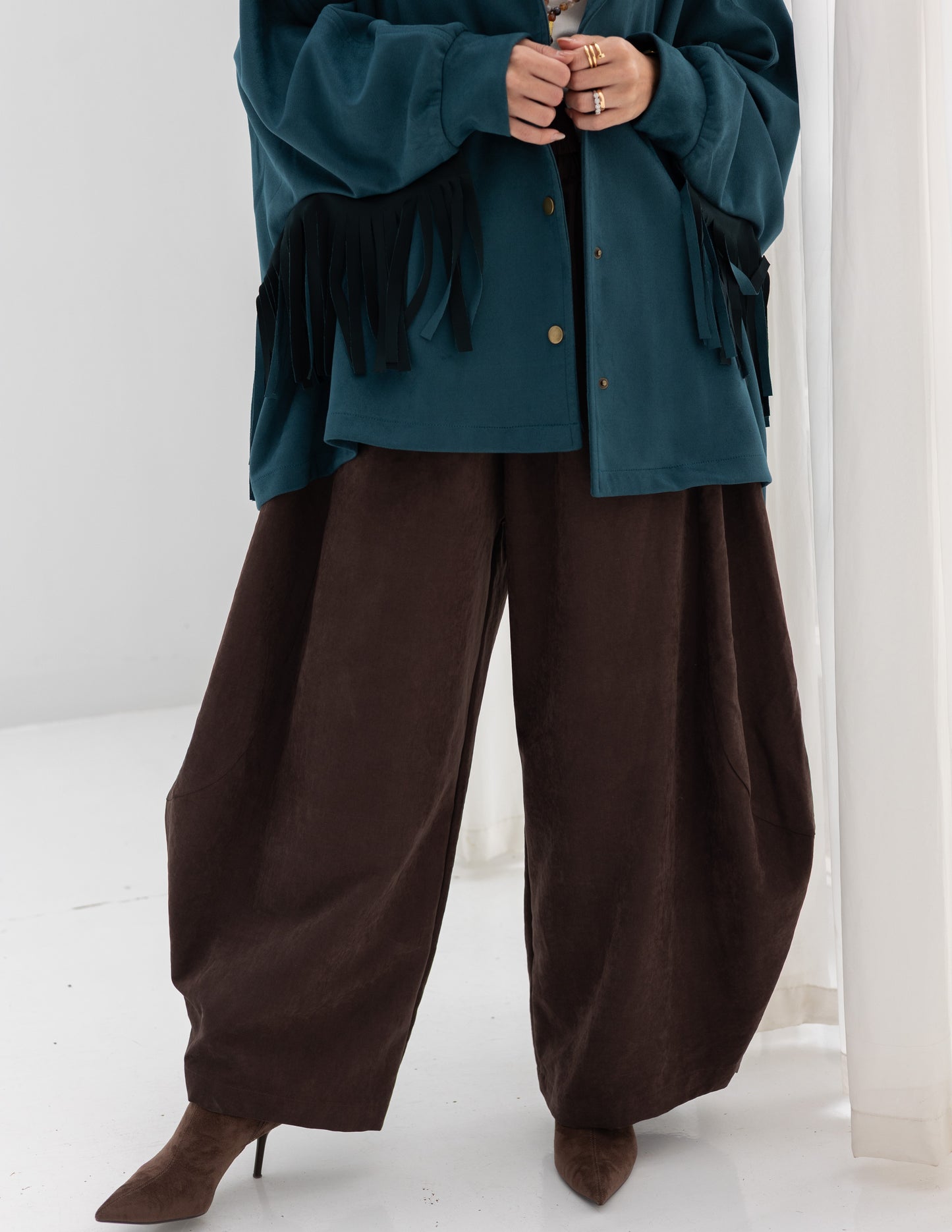 Suede Jacket With Fringes In Teal