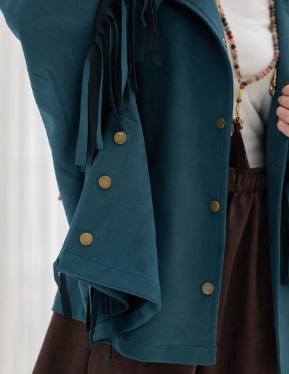 Suede Jacket With Fringes In Teal