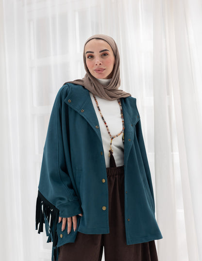 Suede Jacket With Fringes In Teal
