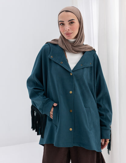 Suede Jacket With Fringes In Teal