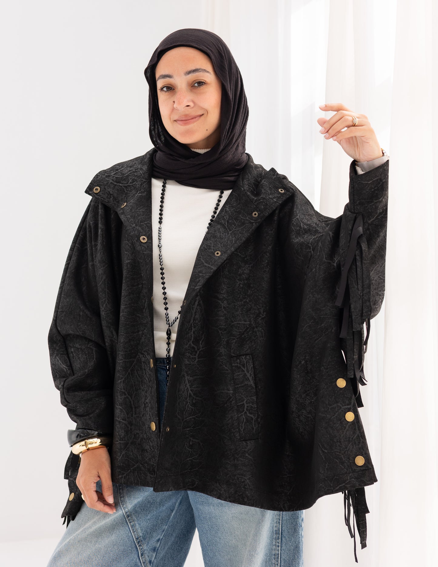 Suede & Leather Blend Jacket With Fringes