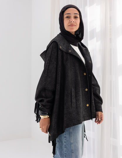 Suede & Leather Blend Jacket With Fringes