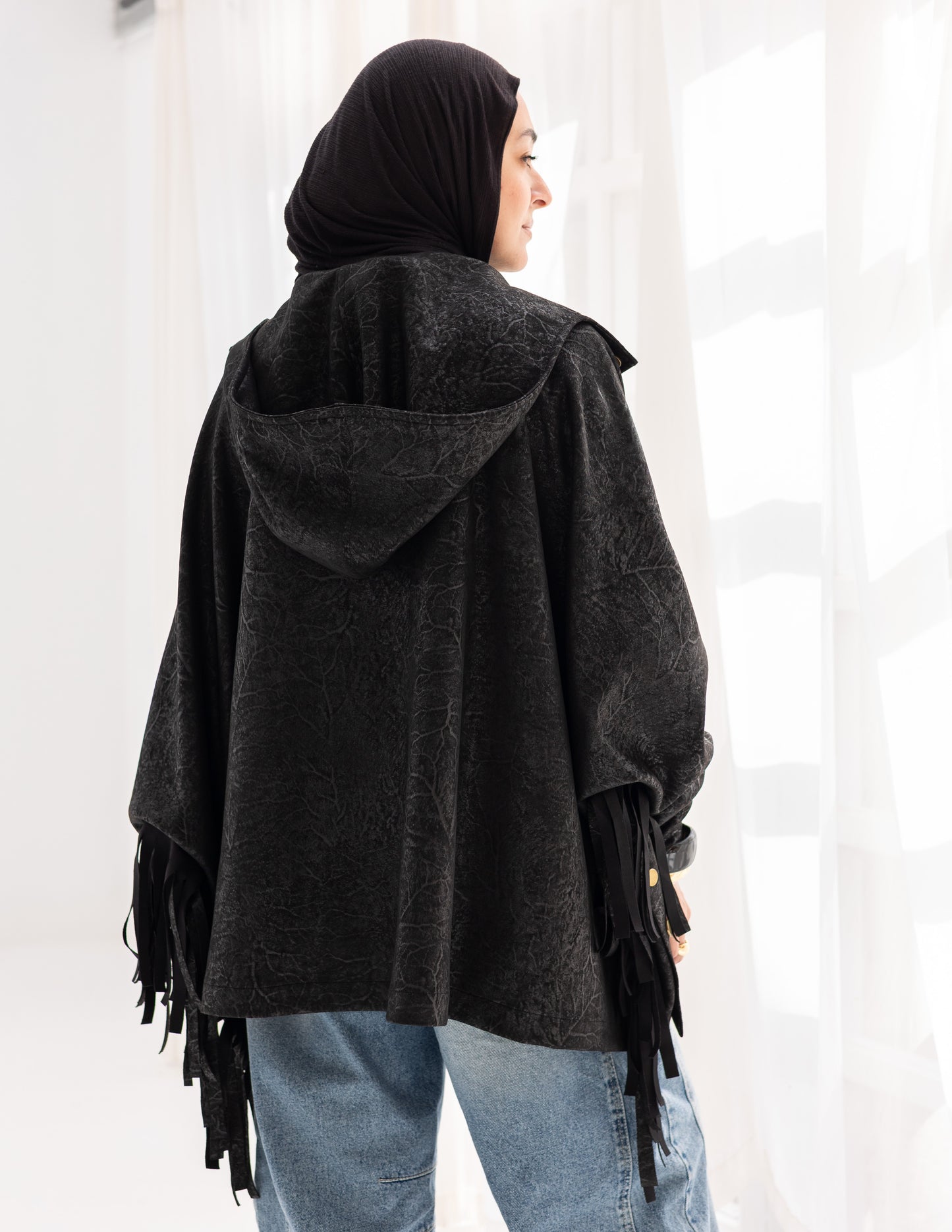 Suede & Leather Blend Jacket With Fringes