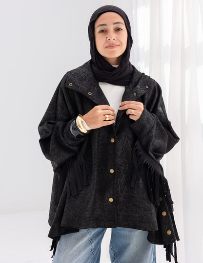 Suede & Leather Blend Jacket With Fringes