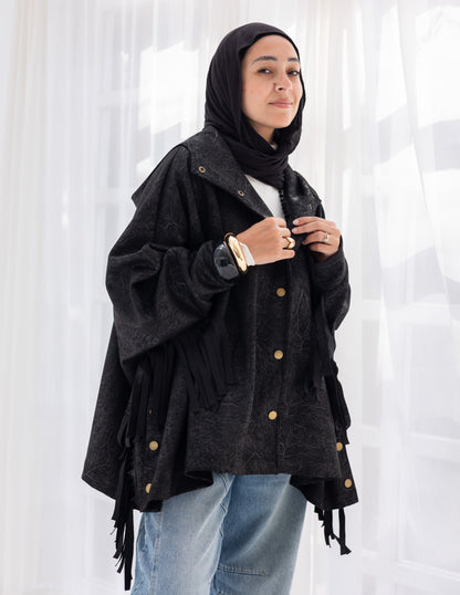 Suede & Leather Blend Jacket With Fringes