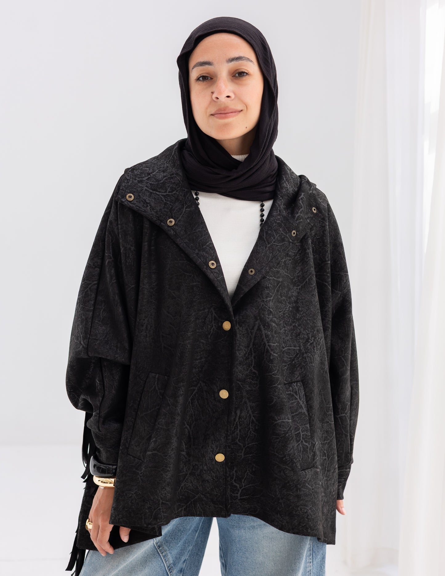 Suede & Leather Blend Jacket With Fringes