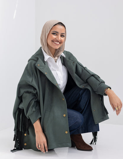 Suede Jacket With Fringes In Olive