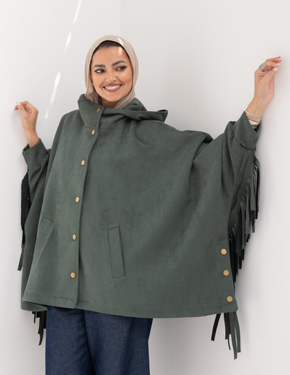 Suede Jacket With Fringes In Olive