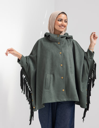 Suede Jacket With Fringes In Olive