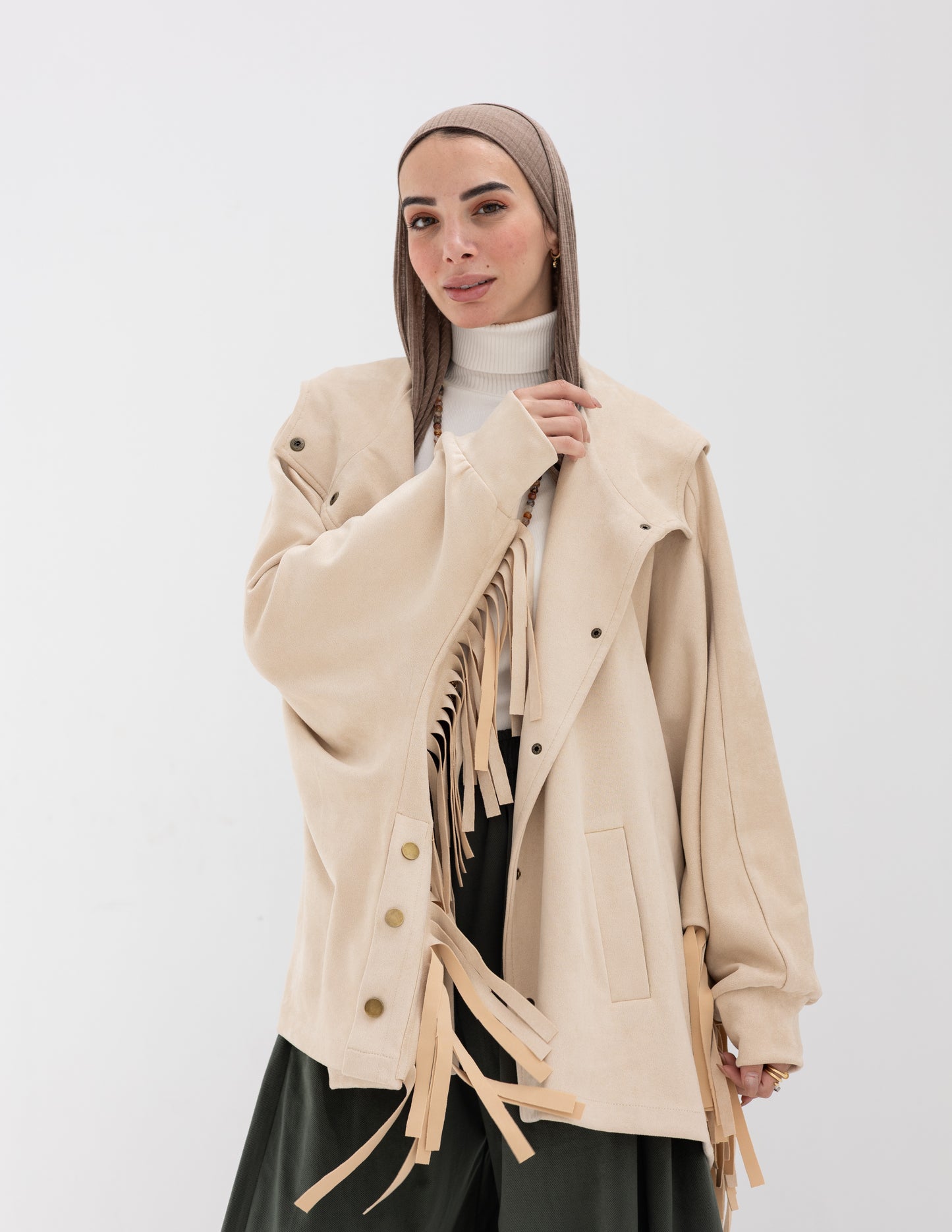 Suede Jacket With Fringes In Beige