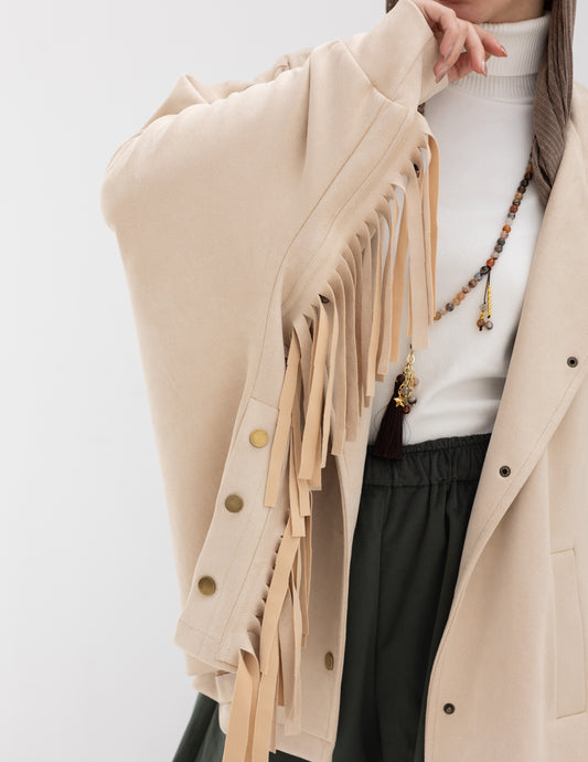 Suede Jacket With Fringes In Beige