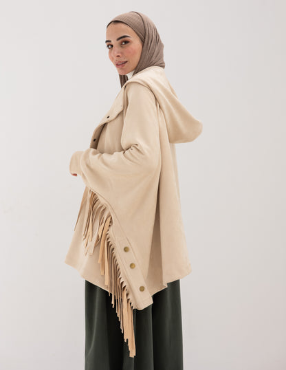 Suede Jacket With Fringes In Beige