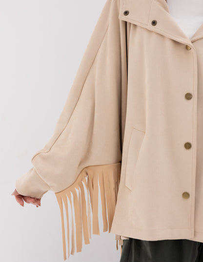 Suede Jacket With Fringes In Beige