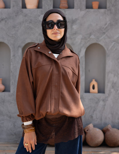 Suede  Jacket With Elastic In Brown