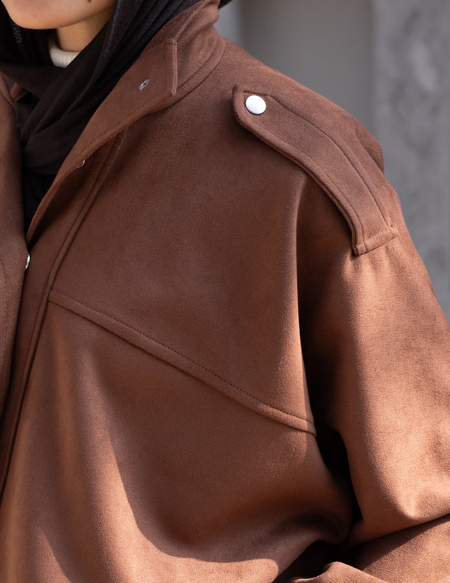 Suede  Jacket With Elastic In Brown