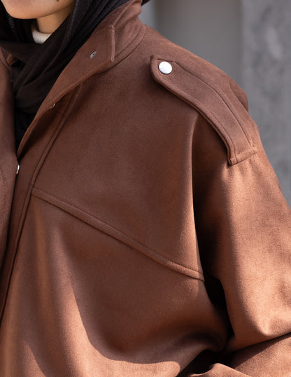 Suede  Jacket With Elastic In Brown