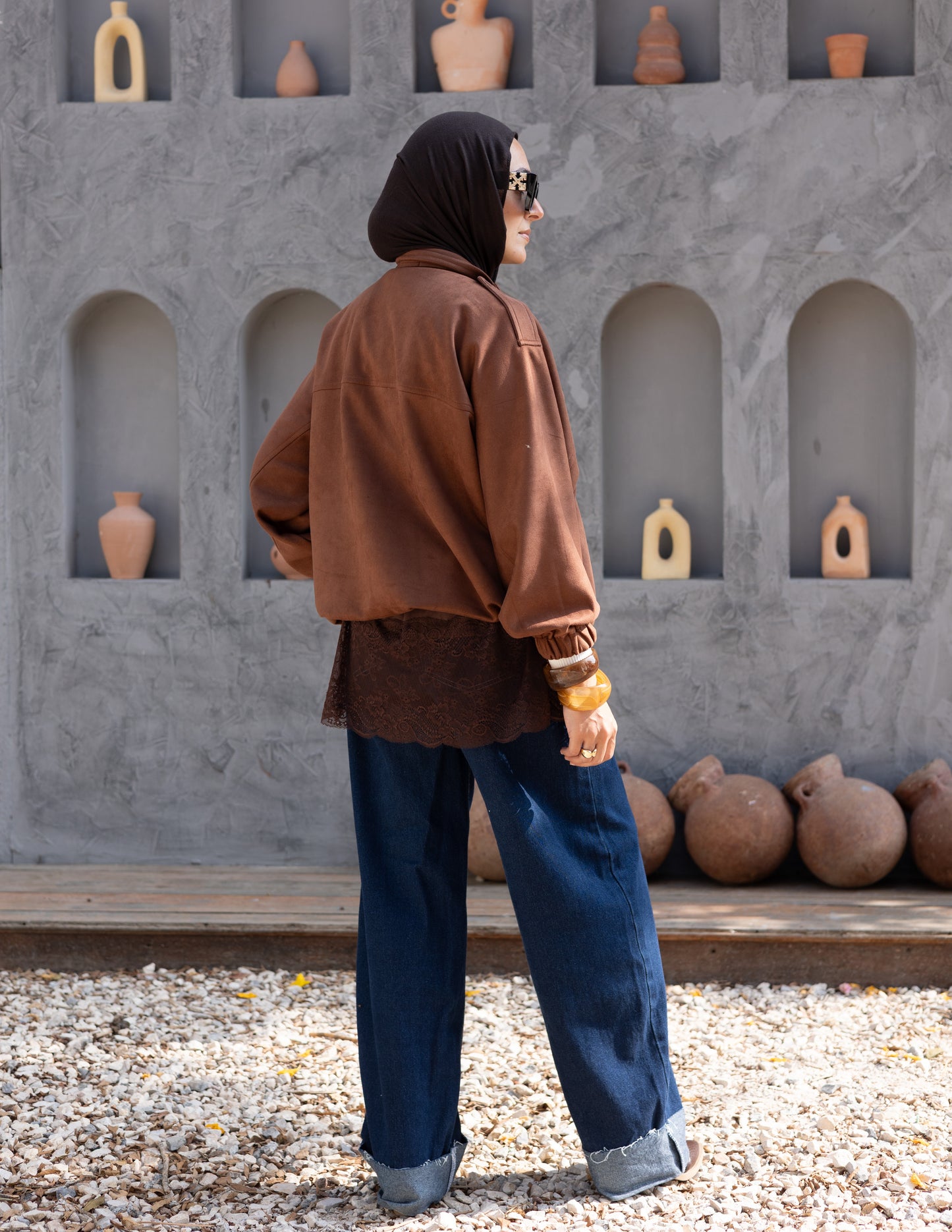 Suede  Jacket With Elastic In Brown