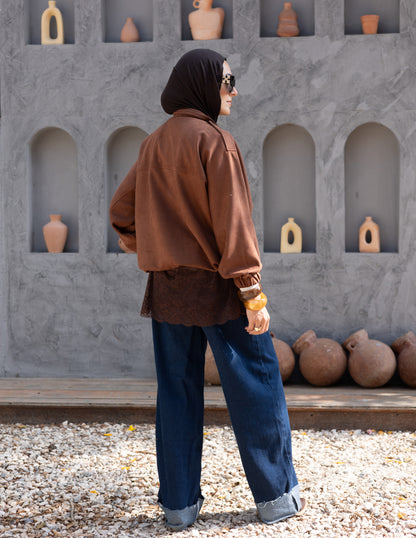 Suede  Jacket With Elastic In Brown