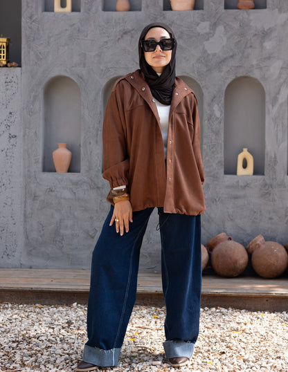 Suede  Jacket With Elastic In Brown