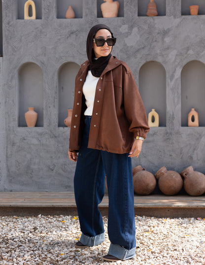 Suede  Jacket With Elastic In Brown