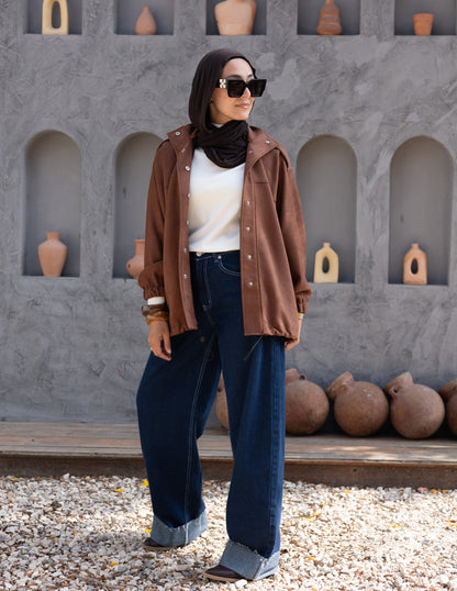 Suede  Jacket With Elastic In Brown