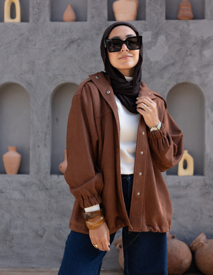 Suede  Jacket With Elastic In Brown