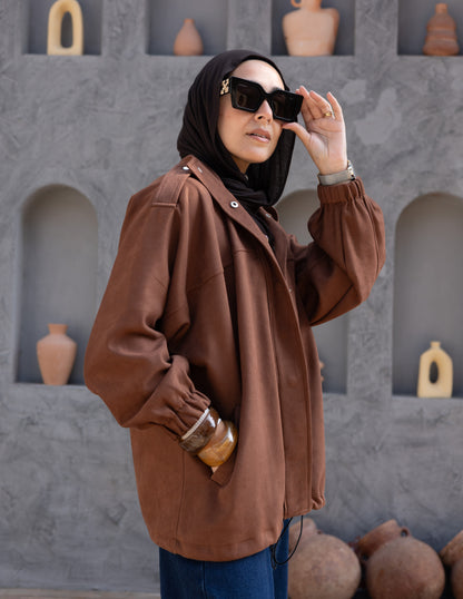 Suede  Jacket With Elastic In Brown