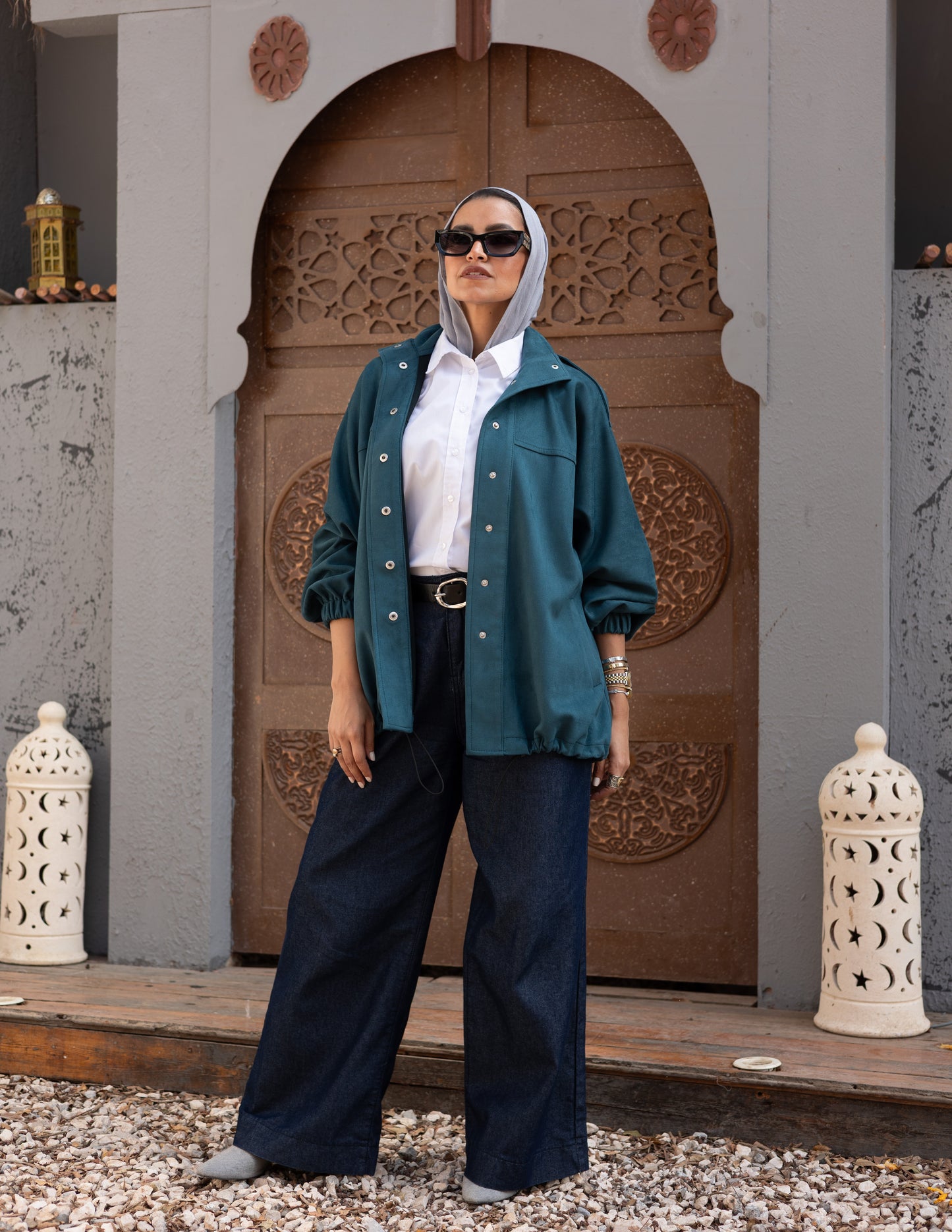 Suede Jacket With Elastic In Teal