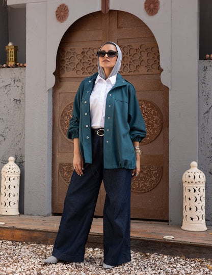 Suede Jacket With Elastic In Teal