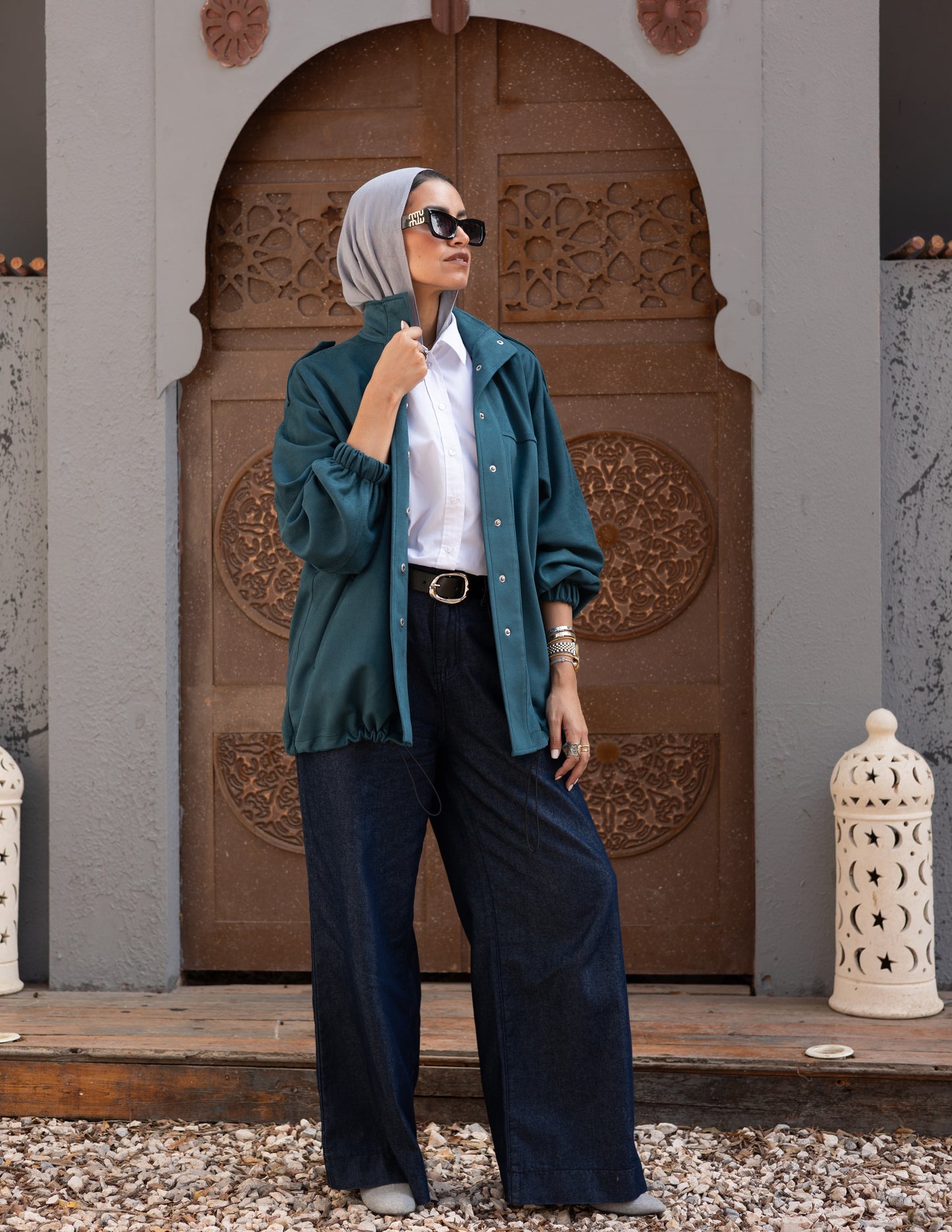 Suede Jacket With Elastic In Teal