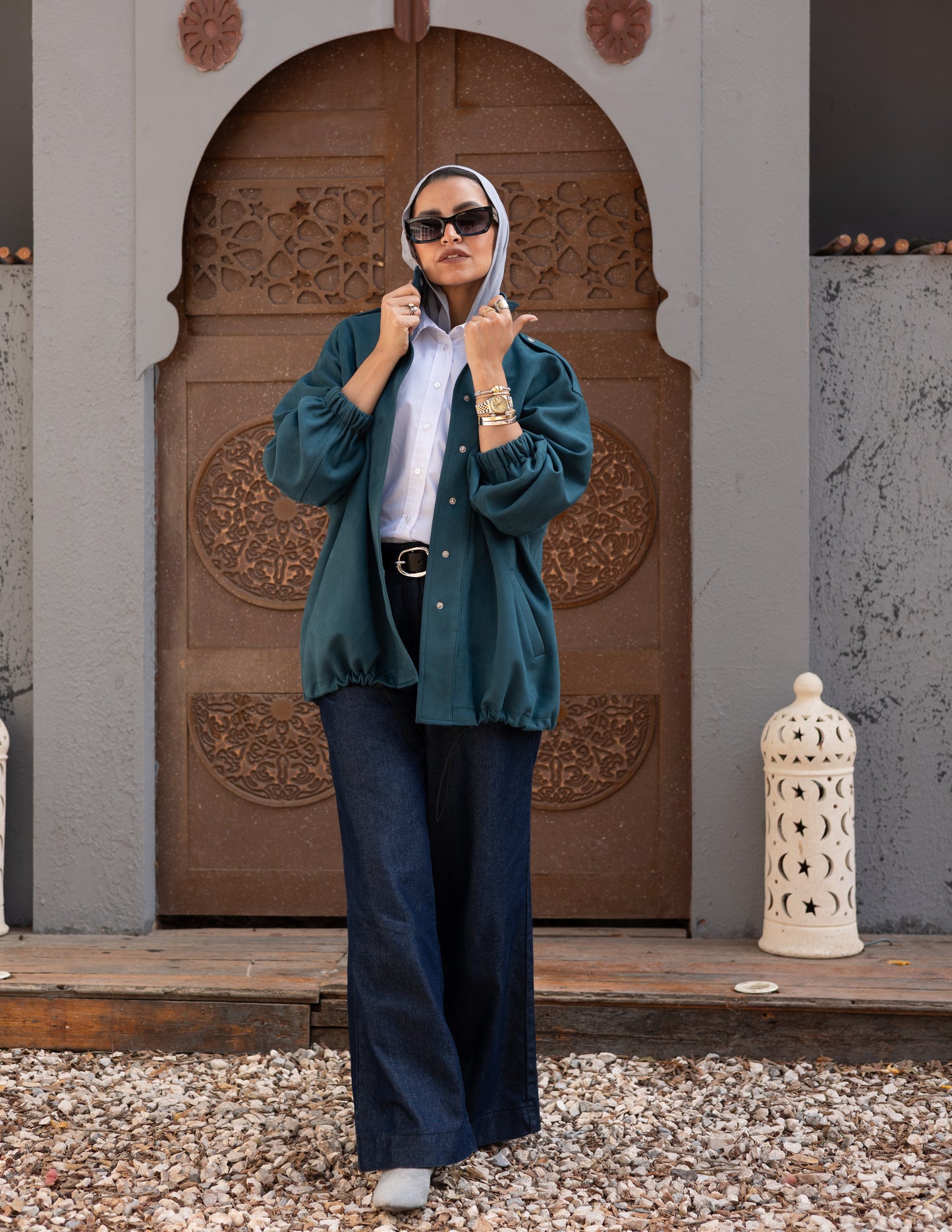 Suede Jacket With Elastic In Teal