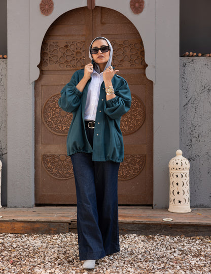 Suede Jacket With Elastic In Teal