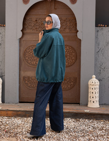 Suede Jacket With Elastic In Teal