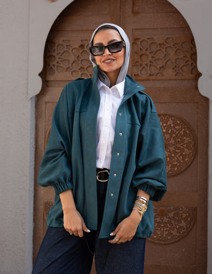 Suede Jacket With Elastic In Teal