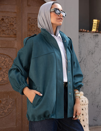 Suede Jacket With Elastic In Teal