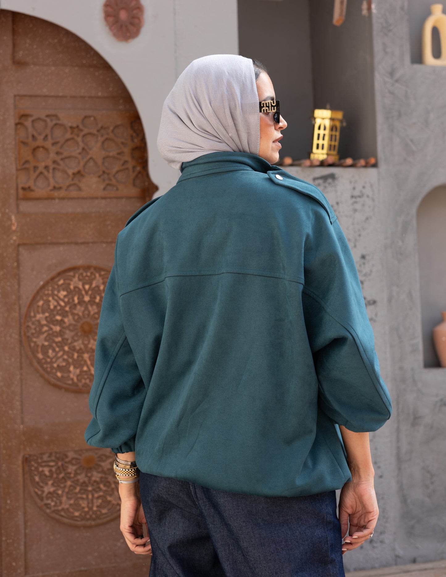 Suede Jacket With Elastic In Teal