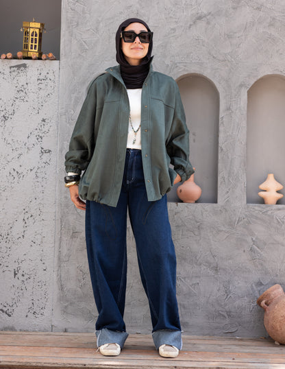 Suede  Jacket With Elastic In Olive