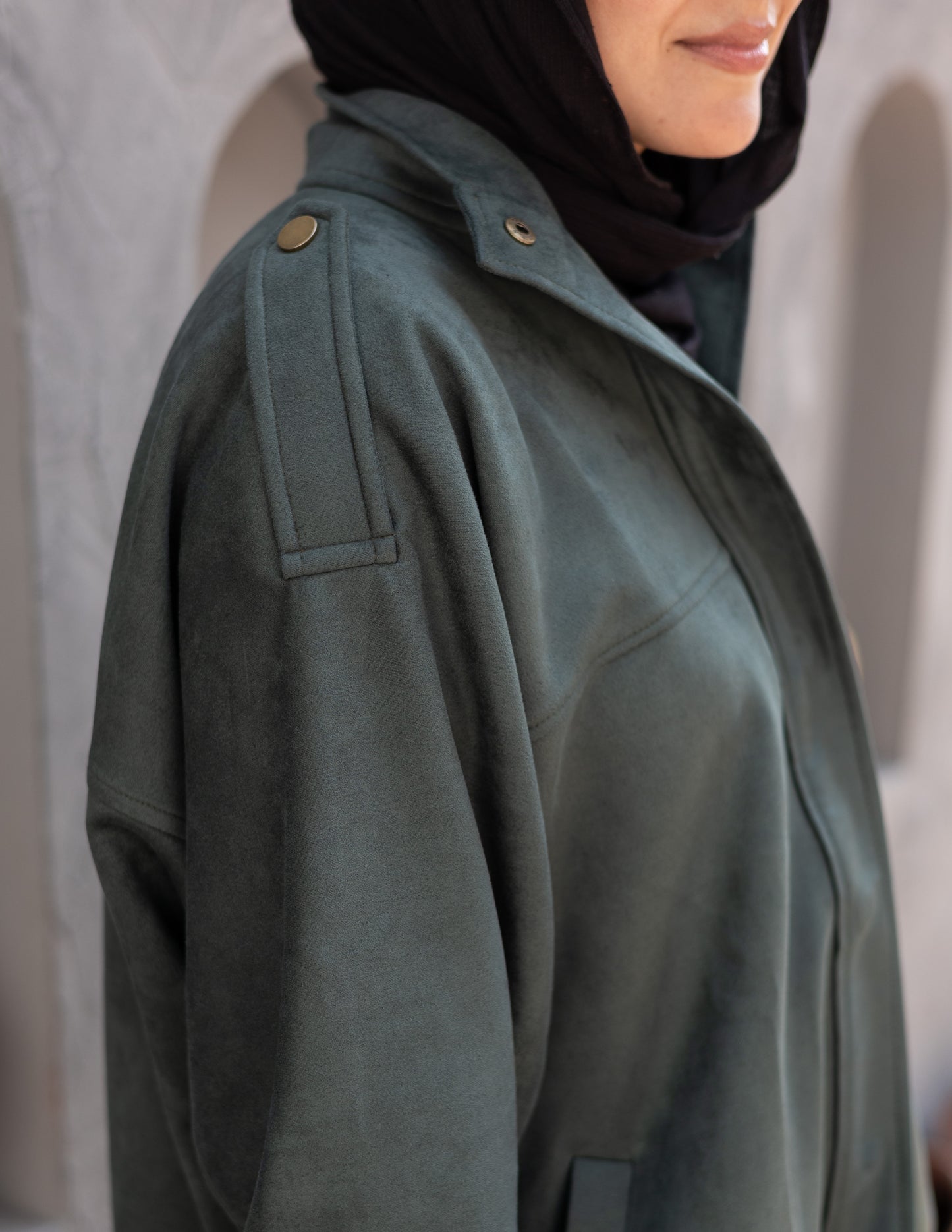 Suede  Jacket With Elastic In Olive